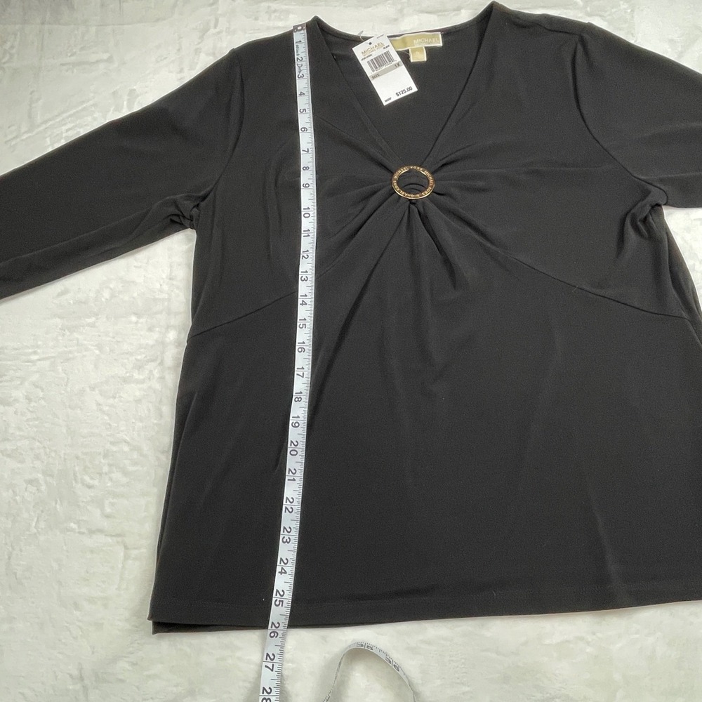 Michael Kors Women Black Ring V-Neck Long Sleeve Top 1XL NEW Minimalist Staple - Picture 4 of 9